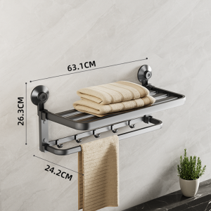 TAILI Bathroom Suction Cup Towel Rack 60CM White 90° Foldable Towel Rack Wall Mounted No Punch Space Aluminium Towel Rack Anti Rust Towel Rack Towel Bar With 5 Hooks Shower Storage Pieces Bathroom Towel Storage Rack Organiser Kitchen Accessories