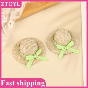 ZTOYL💝 2Pcs Miniature Straw Hat Mini Doll Straw Hats With Bow Hat Doll House Ornament Hand Weaved Dollhouse Accessories