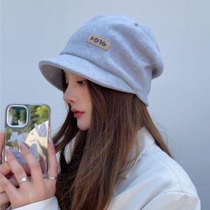 SHIHENG Elastic Knitted Hat Korean Style Soft Peaked Cap Fashion Thickened  Woolen Hat Winter