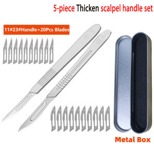 ชุดมีดผ่าตัด7ชิ้นชุดมีดผ่าตัดเหล็กคาร์บอนหนามือจับพลาสติกมีดผ่าตัด20ชิ้นพร้อมกล่องโลหะเครื่องมือตัด DIY ซ่อม PCB อุปกรณ์ผ่าตัดสัตว์ K-Nife