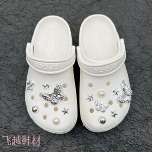13 cái/bộ Crocs Jibbitz Charms Bạc Bướm Ngôi Sao Năm Cánh khóa giày Có Thể Tháo Rời Ngọc Trai Giày Trang Trí Cho Crocs