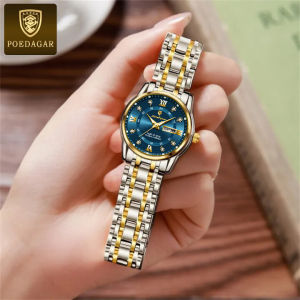 POEDAGAR luxury business watch for women waterproof sale original korean style elegant stainless steel diamond dual calendar luminous women watch