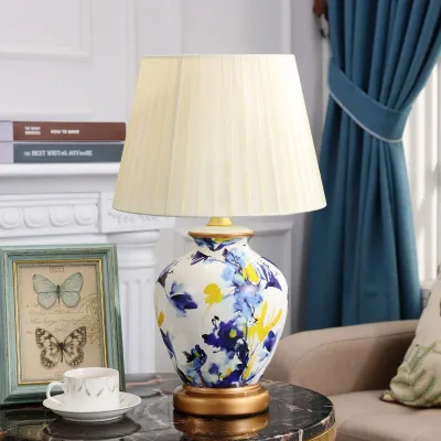 Table Lamp Bedroom Bedside Lamp Living Room Retro New Chinese Style European Pastoral Warm Light Dimmable American Ceramic Table Lamp