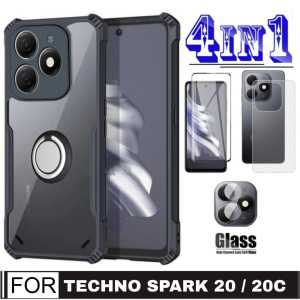 Promo Paket 4 in 1 Case Armor Fusion Shockproof Transparent Tecno Spark 20 / 20C 2023 Free Holder Ring + Anti Gores Layar + Lensa Kamera + Garskin