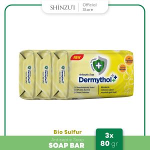 Sabun Mandi Batang / Soap Bar Dermythol Anti Bacterial 70 Gr x 3 Cair Pump 480 Ml & Refill 400 Ml Varian Hygenic Protect Bio Sulphur