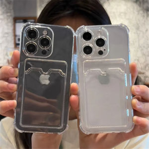 Luxury Soft Transparent Card Slot Holder Phone Case For iPhone 15 14 11 12 13 Pro Max Mini X XS XR 7 8 Plus SE Bag Wallet Cover