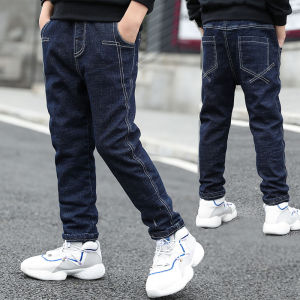 IENENS Kids Baby Children Denim Long Pants Boys Slim Jeans Young Boy Casual Trousers Bottoms Elastic Waist Pants 4-13 Years
