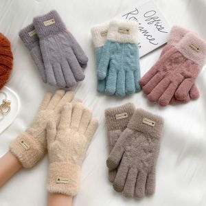 5211JEW Thick Knitted Gloves Touch Screen Cold Proof Short Mittens Daily Windproof All Finger Gloves Autumn Winter