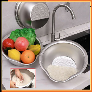 Kitchen Home Use 316 Stainless Steel Rice Washing Basket Drain Pan Vegetable Cleaning Tool Wire Mesh Strainer Drainage Basin