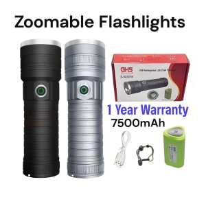 Zoomable Torch Light – GHS S-8030W |  New Version Long Range Rechargeable Battery Flashlight Super Bright LED Lampu Suluh Portable Torch Light (Original)