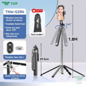 TNW S25N 180CM Tripod Ponsel Selfie Stick Bluetooth Portabel Tongsis Remote Control Quadpod Tripod Anti-guncang
