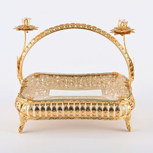 Metal Fruit Plate Creative Retro Pastry Tray Light Luxury Handheld Storage Basket Room Gold Decorative Basket