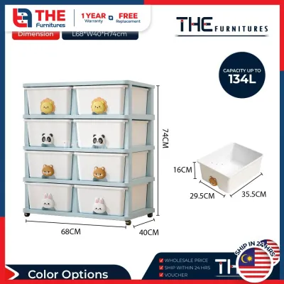 THE Single/Double (2-6 Layers) Toy Cartoon Drawer Storage Cabinet Organizer Kids Clothes Wardrobe