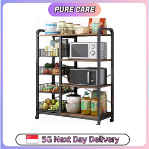 【Pure Care】 Kitchen Rack with Basket Multi-purpose Trolley Vegetable Fruits Storage Shelf Organizer