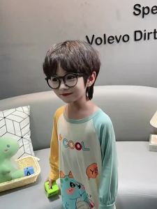 Childrens Pajamas Summer Modal Mens and Womens Baby Cartoon Spring and Autumn Boys Long Sleeves Prevent Catching Cold Homewear