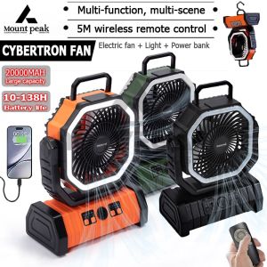 MOUNT PEAK 2026 Upgraded Heavy Duty Remote Control Wireless 20000MAH Portable Fan Outdoor Camping Fan Rechargeable Mini USB Table Fan with LED Light