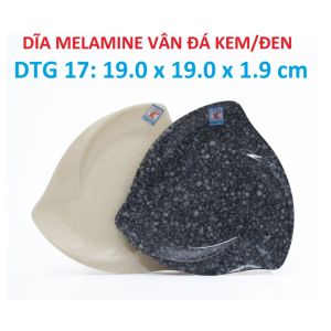 Dĩa nhựa melamine vân đá kem / vân đá đen hình tam giác DTG 17- 19.0 x 19.0 x 1.9 cm