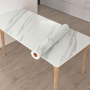 60cmx5M  KYK Waterproof PVC DIY Kabinet Wallpaper Dapur Sticker Tahan Panas Metallic Marble Tile Tabletop Cabinet Glossy Dinding 厨房