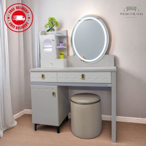 [PerabotRumah] 𝙁𝙍𝙀𝙀 𝙄𝙉𝙎𝙏𝘼𝙇𝙇 𝙁𝙍𝙀𝙀 𝘿𝙀𝙇𝙄𝙑𝙀𝙍𝙔 Dreesing Table with Sensor Touch Led + Makeup Stool