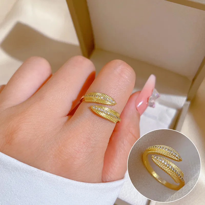 Jewelry Wedding Ring Design Saudi Gold 21K Zircon Studded Waves