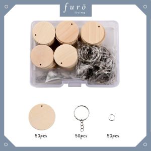 🇸🇬 [New Product Sale] Wooden Blank Keychain DIY Set Unfinished Wood Pendant Key Rings Key Chains Hobbies and Collections