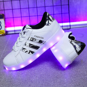 Readystock 2021 New Glowing Sneakers for Boys Girls LED Ghost Dance Luminous Shoes USB Charging Light Up Shoes Men and Women Light Shoes size 31-44 kasut