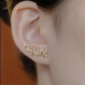 Fashionable Ring Gift 咖色镶钻花朵耳排耳环女小众设计精致百搭耳钉高级感个性耳饰批发