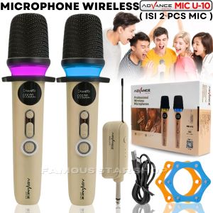 Mic Wireless Murah Isi 2 Mic Karaoke Suara Jernih Anti Noise ADVANCE MIC-U 10 ( ISI 2 MIC ) Wireless Microphone Profesional Mic Tanpa Kabel - Mic / Mik Tanpa Kabel Microphone Double Wireless MIC Bisa Di Cas USB Tipe C ~FSS