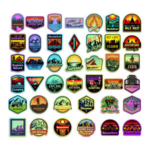 40 Pcs Laser Outdoor Camping Sticker DIY Adventure Car Body Windshield Decorative Sticker Luggage Laptop Decal Motorcycle Buggy Accessories