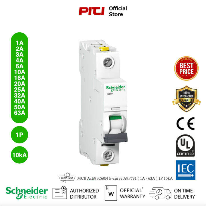 Schneider MCB A9F73106 6A 1P IC60N B-curve Acti9 Miniature Circuit ...