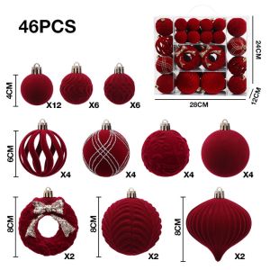 MUSASI 46Pcs Vẽ bằng tay Quả bóng Giáng sinh phủ nhung Nhiều màu sắc Thiết kế dạng nhóm  trang trí được sơn màu. Cổ điển Kiểu treo Đồ trang trí treo cây Dành cho gia đình