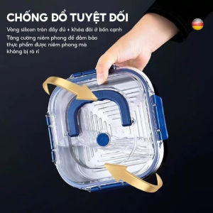 Hộp Đựng Cơm Inox 304 Vuông 1800ML Nắp Nhựa Trong Suốt Khóa Gài Chắc Chắn Bảo Quản Thực Phẩm Tươi Ngon Mỗi Ngày