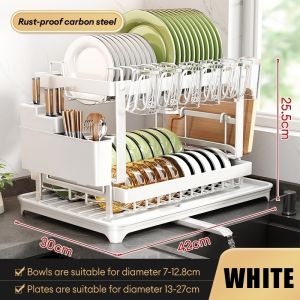 2-Tier Dish Rack Drainer Stainless Dish Rack with Drainer Kitchen Organizer