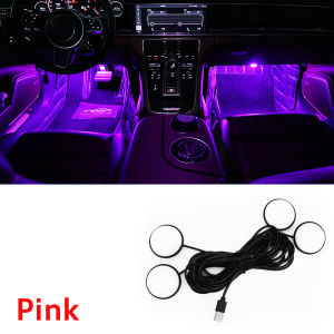 4 IN 1 Car LED Ambient Lights Car Interior Foot Atmosphere Decoration Lamp Ice Blue Star Bulb USB Night Light