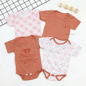 Set Jumper Bayi 4in1 Lengan Pendek Jumpsuit Newborn 0-6 Bulan Laki-laki Perempuan Kaos Bayi Bodysuit