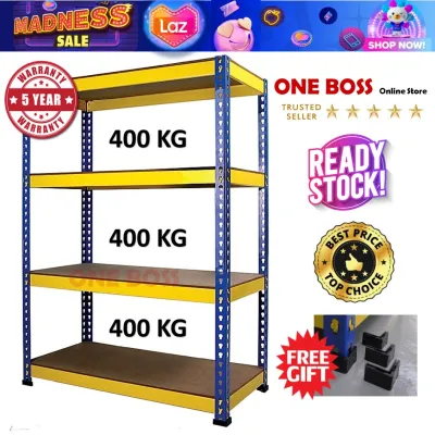 - ONE BOSS -【Length 120cm x Depth 60cm 】4 LEVELS BOLTLESS RACK HOME STORAGE WAREHOUSE STORE ROOM OFFICE FILE RACK HEAVY DUTY RACKING DIY RACK PREMIUM QUALITY
