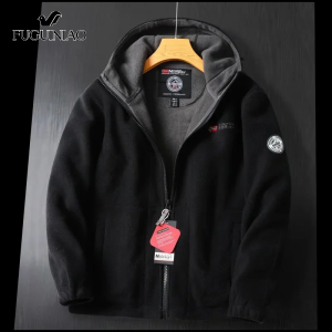 Mens Hooded Polar Jacket Thick Casual Solid Jacket With Pockets Large Winter Jackets