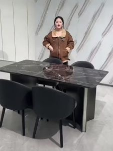 [Cozy ]A stylish high-end marble rectangular dining table and chair set perfect for the home