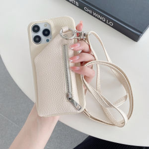 Wallet Zipper Case with Coin PocketCrossbody Chain Purse Wrist Handbag For iphone 16 Pro Max 15 Pro 14 pro max 13 Pro Max iphone 11 Pro 12 Pro 13 mini XR XS Max X Crossbody Lanyard Strap Leather Cover Case [Card Slots][Coin Zipper Pocket]