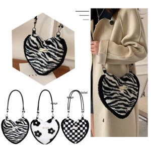 Túi Xách Lông Nhung Hình Trái Tim Cho Nữ Túi Cầm Tay Nhỏ Mùa Đông Ấm Áp Cho Nữ