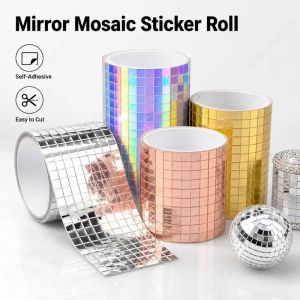 NOBLELYN Reflective Mirror Surface Mosaic Mirror Wall Sticker 4x100cm DIY Self Adhesive Mosaic Stickers Durable 3D Visual Glass Tile Strip Party Backdrop