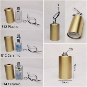 Brass Material E27 E14 Ceramic Lamp Holder With Wire Light Socket 100% Copper Cup Engineering Pendant Wall Lamp Accessories For Home Lighting