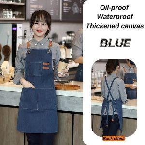 Thickened Canvas Apron Full Body Oil Resistant Apron Coffee Shop Aprons Kitchen Cooking Aprons Adult