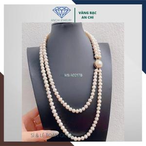 Vòng cổ dây đôi hai tầng trai màu trằng và màu hồng cam hạt 8li vàng bạc an chi