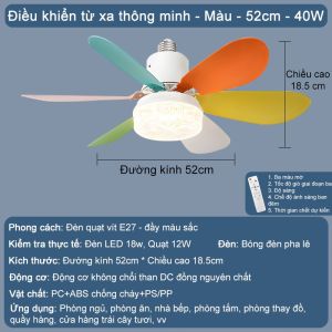 GOGEOUS Quạt trần phòng khách 5 cánh gỗ động cơ đảo chiều 6 Tốc Độ Gió Đèn Led 3 Chế Độ Ánh Sáng có remote