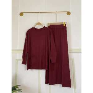 Gaudy - Sella One Set Rok Rajut Pocky Setelan Wanita Muslim Polos Bahan Knit Korean Style