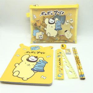 LVYIMAO ชุดเครื่องเขียนสำหรับนักเรียน (สมุดบันทึก 1 เล่ม ดินสอ 2 ชิ้น ยางลบ 1 ชิ้น ไม้บรรทัด 1 ชิ้น กบเหลาดินสอ 1 ชิ้น) ชุดเครื่องเขียนการ์ตูนอเนกประสงค์พกพาพร้อมกล่องของขวัญ