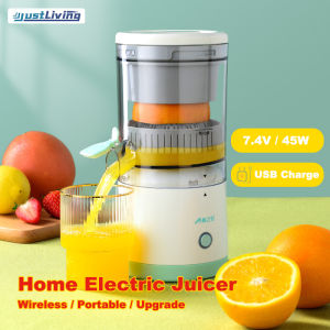 JustLiving Portable Electric Juicer with Upgrade Powerful Motor and USB Charging Cable Rechargeable Orange Squeezer Automatic Citrus Extractor Squeezer for Home & Travel Wireless Fruit Blender Cut Mixer Street Vendor Machine