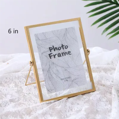 Gold Metal and Glass Photo Frame Folding Wire Desktop Picture Brass Frames for Portraits and Landsc