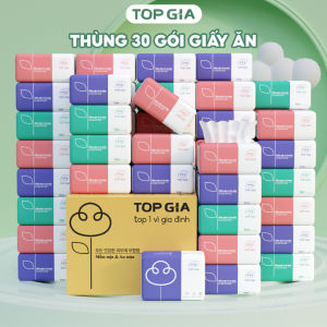 Thùng 30 Bịch Giấy Ăn Top Gia 3 Màu Khăn Giấy Rút 300 Tờ 4 Lớp Dày Dai - Hàng Chính Hãng